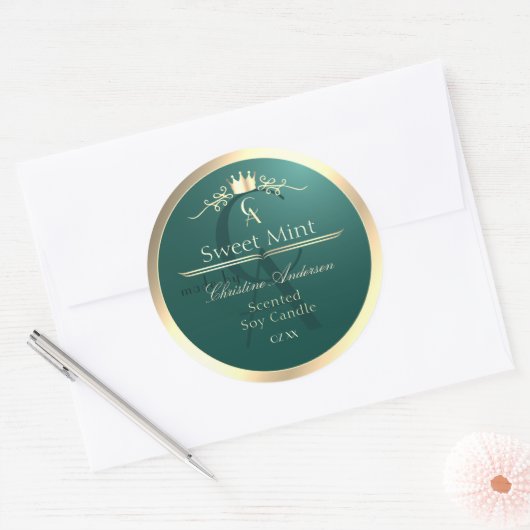 Pine Teal Product Label with Gold Frame Monogram (Envelop)