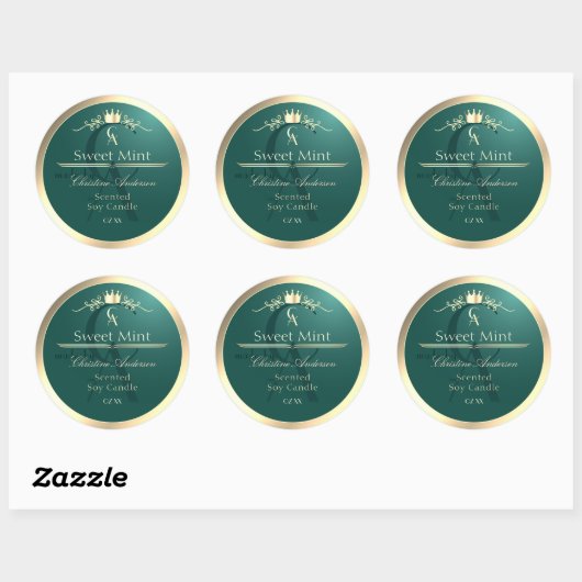 Pine Teal Product Label with Gold Frame Monogram (Vel)