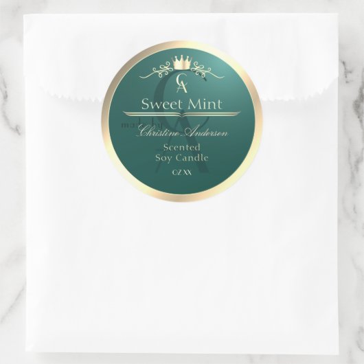 Pine Teal Product Label with Gold Frame Monogram (Tas)