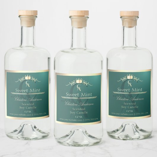 Pine Teal Product Label with Gold Frame Monogram Likeurfles Etiket (Flessen)