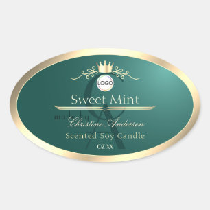 Pine Teal Productlabel Gouden Frame Logo Monogram Ovale Sticker