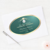 Pine Teal Productlabel Gouden Frame Logo Monogram Ovale Sticker (Envelop)