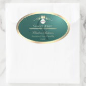 Pine Teal Productlabel Gouden Frame Logo Monogram Ovale Sticker (Tas)