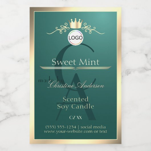 Pine Teal Productlabel Gouden Frame Logo Monogram Voedselcontainer Etiket (Enkel label)