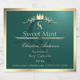 Pine Teal Productlabel met Gouden Frame Monogram Likeurfles Etiket