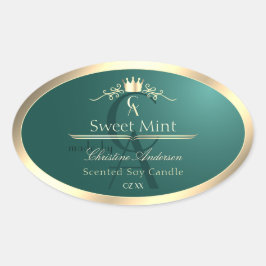 Pine Teal Productlabel met Gouden Frame Monogram Ovale Sticker