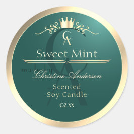 Pine Teal Productlabel met Gouden Frame Monogram Ronde Sticker