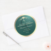 Pine Teal Productlabel met Gouden Frame Monogram Ronde Sticker (Envelop)