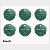 Pine Teal Productlabel met Gouden Frame Monogram Ronde Sticker (Vel)