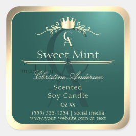 Pine Teal Productlabel met Gouden Frame Monogram Vierkante Sticker