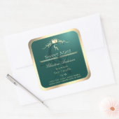 Pine Teal Productlabel met Gouden Frame Monogram Vierkante Sticker (Envelop)