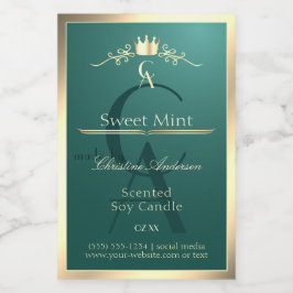 Pine Teal Productlabel met Gouden Frame Monogram Voedselcontainer Etiket