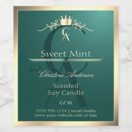 Pine Teal Productlabel met Gouden Frame Monogram Wijn Etiket