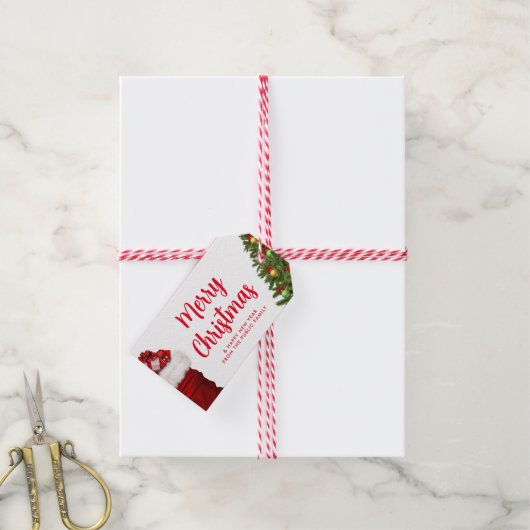 Pine Tree Aangepaste tekst Sjabloon Vrolijk kerstf Cadeaulabel (Met Touw)