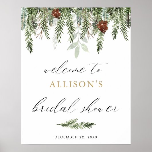 Pine tree acorns winter vrijgezellenfeest welkomst poster (Voorkant)