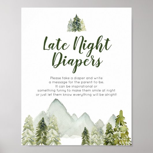 Pine Tree Adventure Baby shower Late Night Diapers Poster (Voorkant)