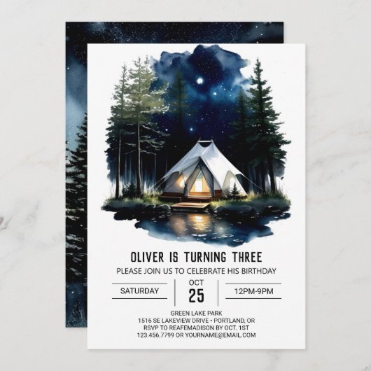 Pine Tree Adventure Uitnodiging voor verjaardag (Voorkant / Achterkant)