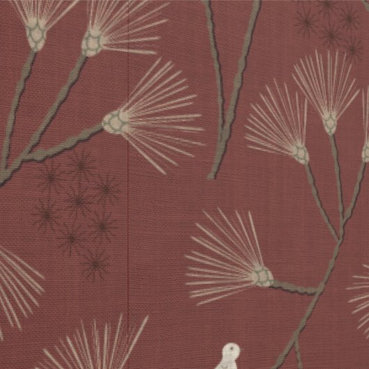 Pine Tree and Bird Pattern on Ruby Red Behang (Zoom)
