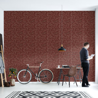  Pine Tree and Bird Pattern on Ruby Red Behang
