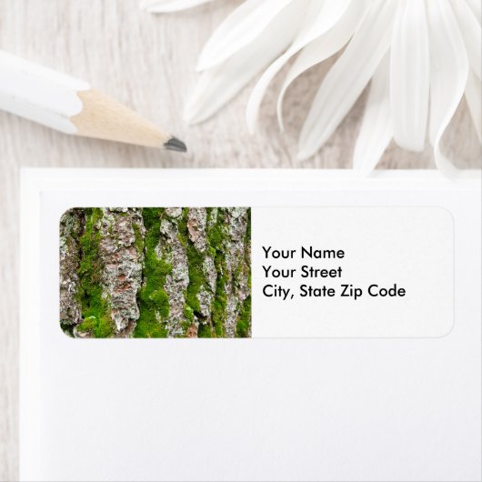 Pine Tree Bark Met Mos retour adres label (Insitu)