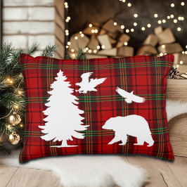 Pine tree Beer Eagle op Rood Zwart Tartan Accent Kussen