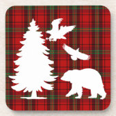 Pine tree Beer Eagle op Rood Zwart Tartan Bier Onderzetter (Voorkant)