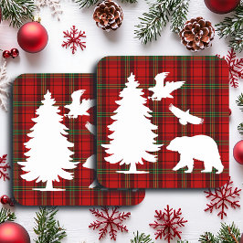 Pine tree Beer Eagle op Rood Zwart Tartan Bier Onderzetter