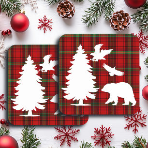 Pine tree Beer Eagle op Rood Zwart Tartan Bier Onderzetter