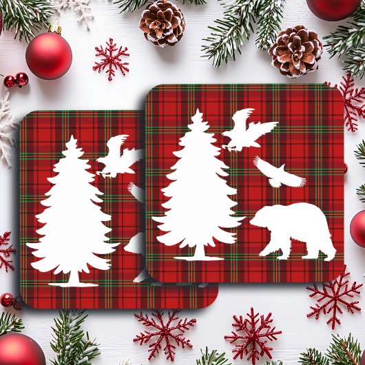 Pine tree Beer Eagle op Rood Zwart Tartan Bier Onderzetter