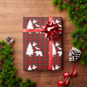 Pine tree Beer Eagle op Rood Zwart Tartan Cadeaupapier