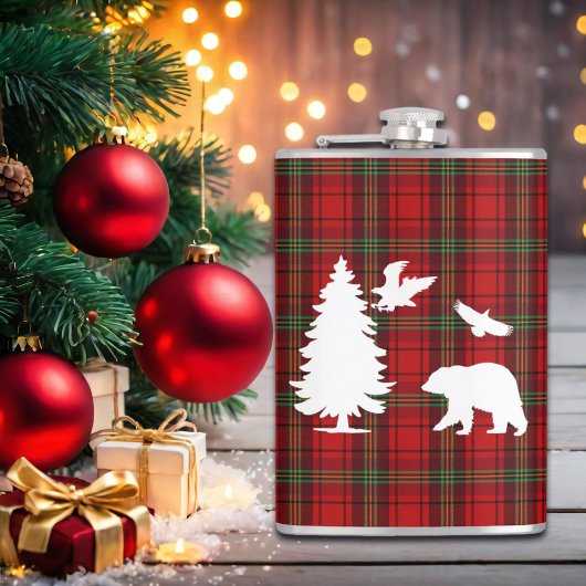 Pine tree Beer Eagle op Rood Zwart Tartan Heupfles