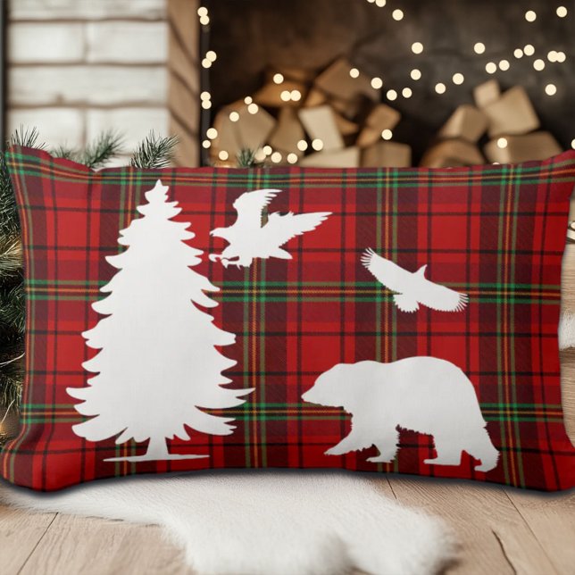 Pine tree Beer Eagle op Rood Zwart Tartan Kussen (Creator heeft geüpload)