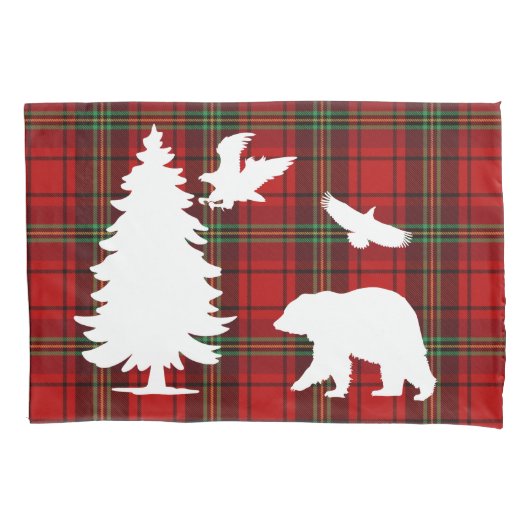 Pine tree Beer Eagle op Rood Zwart Tartan Kussensloop (Voorkant)