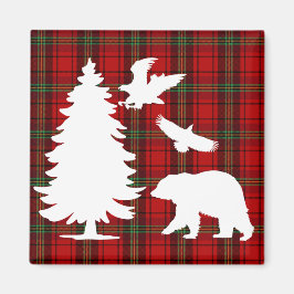 Pine tree Beer Eagle op Rood Zwart Tartan Magneet