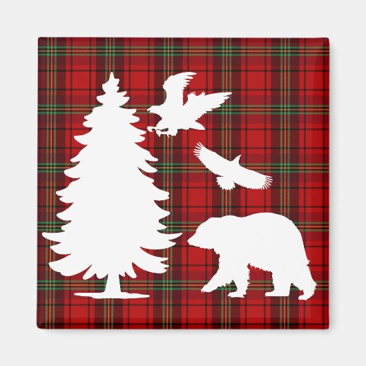 Pine tree Beer Eagle op Rood Zwart Tartan Magneet (Voorkant)