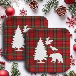 Pine tree Beer Eagle op Rood Zwart Tartan Papieren Bordje