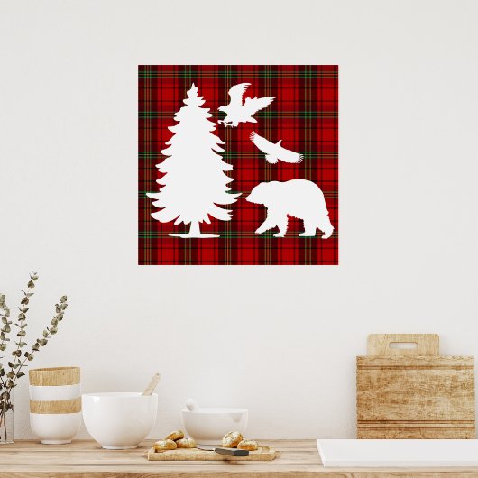 Pine tree Beer Eagle op Rood Zwart Tartan Poster (Keuken)