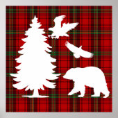 Pine tree Beer Eagle op Rood Zwart Tartan Poster (Voorkant)