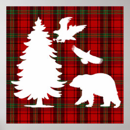 Pine tree Beer Eagle op Rood Zwart Tartan Poster