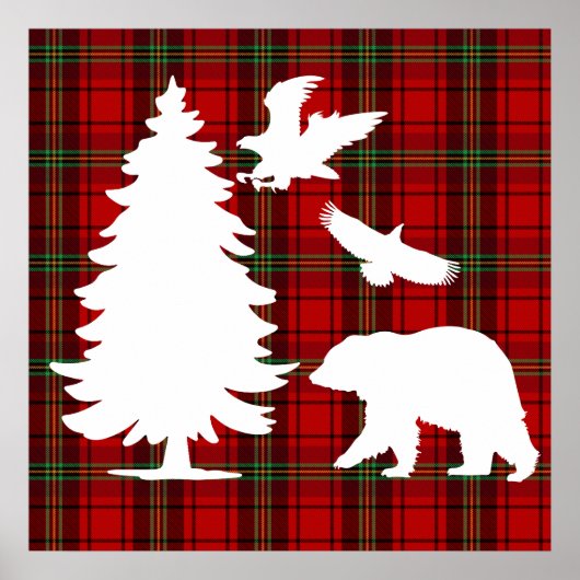 Pine tree Beer Eagle op Rood Zwart Tartan Poster (Voorkant)