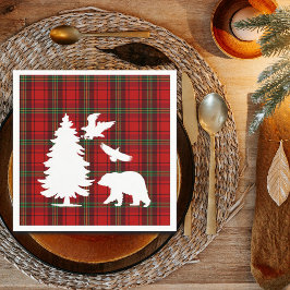 Pine tree Beer Eagle op Rood Zwart Tartan Servet