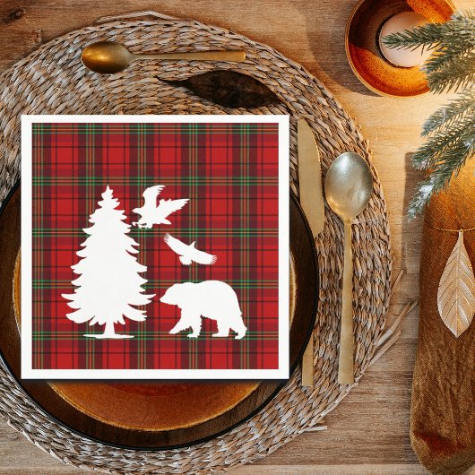Pine tree Beer Eagle op Rood Zwart Tartan Servet