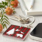 Pine tree Beer Eagle op Rood Zwart Tartan Sleutelhanger (Voorkant Rechts)