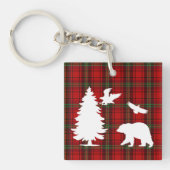 Pine tree Beer Eagle op Rood Zwart Tartan Sleutelhanger (voorkant)