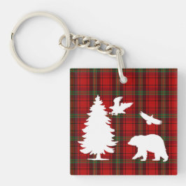 Pine tree Beer Eagle op Rood Zwart Tartan Sleutelhanger