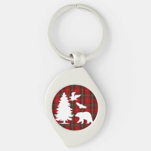 Pine tree Beer Eagle op Rood Zwart Tartan Sleutelhanger (Voorkant)