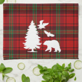 Pine tree Beer Eagle op Rood Zwart Tartan Theedoek (Gevouwen)