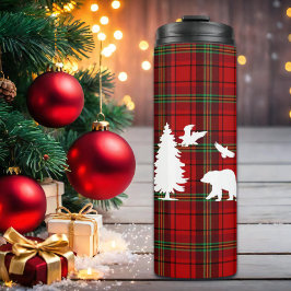 Pine tree Beer Eagle op Rood Zwart Tartan Thermosbeker