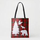 Pine tree Beer Eagle op Rood Zwart Tartan Tote Bag (Voorkant)
