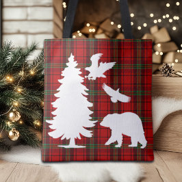 Pine tree Beer Eagle op Rood Zwart Tartan Tote Bag
